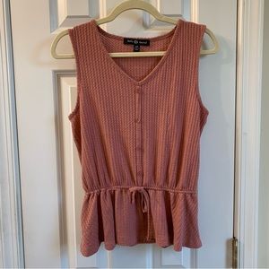 Belle Tweed | Mauve Pink Sleeveless Peplum Button Top Size Small